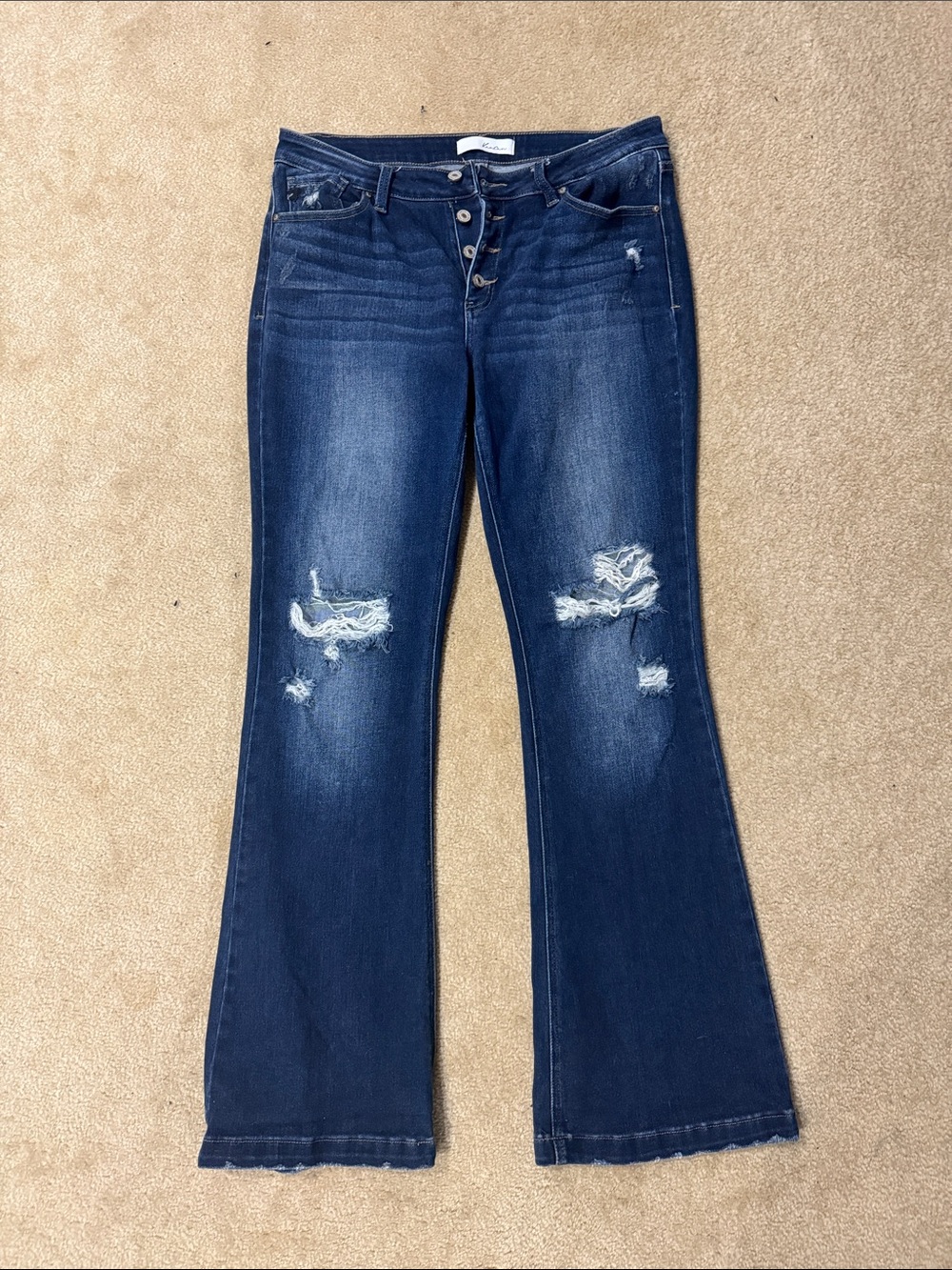KanCan Dark Blue Distressed Flare Jeans